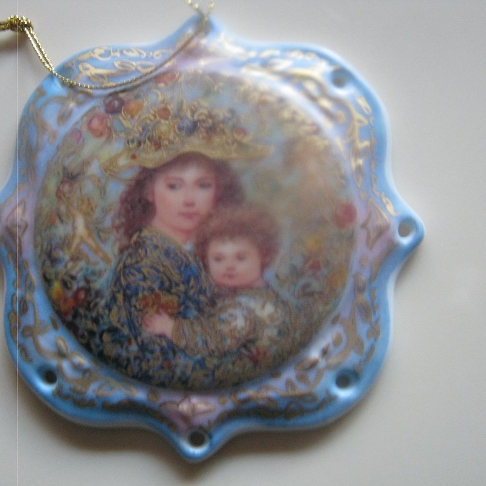 Edna Hibel Porcelain Ornament  "Wonder of Nature" 1998 3 7/8"  Mother & Child